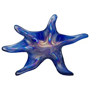 Glass Starfish Trinket Dish Coffee Table Display‎ Blue Iridescent